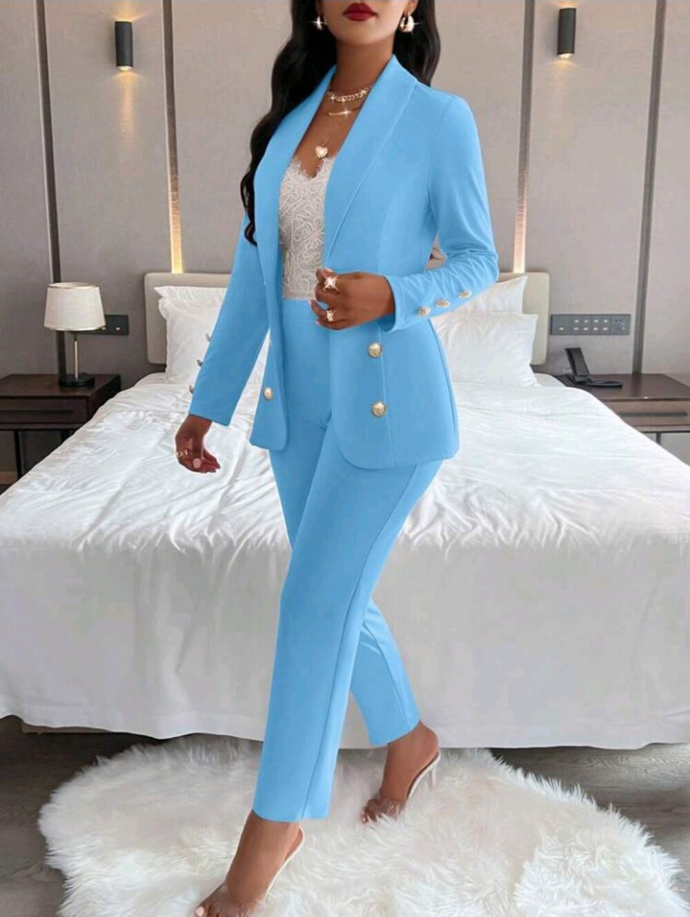 Women's Solid Color Minimalist Daily Wear Long Sleeve Pants Suit, 2 Piece Sets